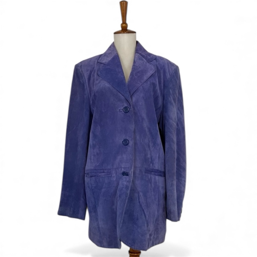 Vintage Terry Lewis Purple Suede Jacket‎ Women M Leather Long Sleeve Button Down